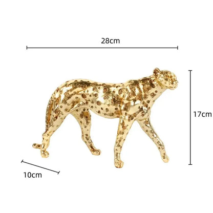 Golden leopard cheetah animal sculpture living room decor