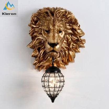 Golden lion head king crystal wall lamp for bedroom cage pendant