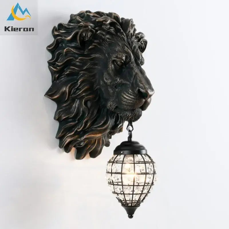 Golden lion head king crystal wall lamp for bedroom cage pendant