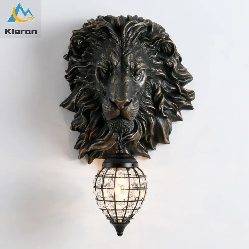 Golden lion head king crystal wall lamp for bedroom cage pendant