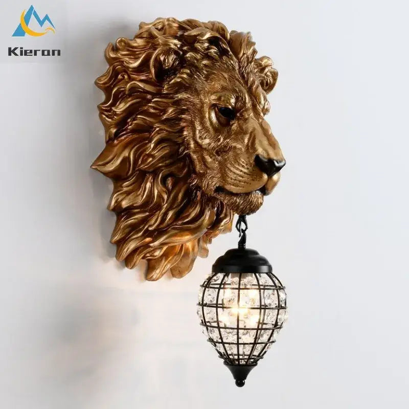 Golden lion head king crystal wall lamp for bedroom living room