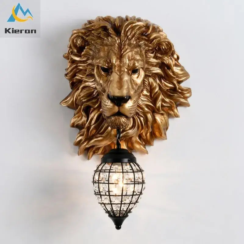 Golden lion head king crystal wall lamp for bedroom living room