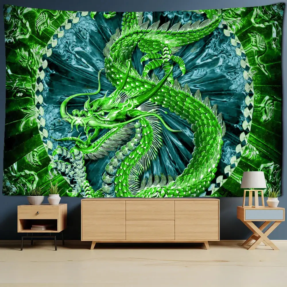 Golden loong dragon totem tapestry bedroom wall art