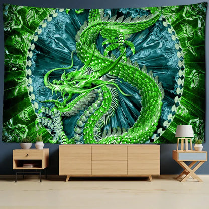 Golden loong dragon totem tapestry bedroom wall art