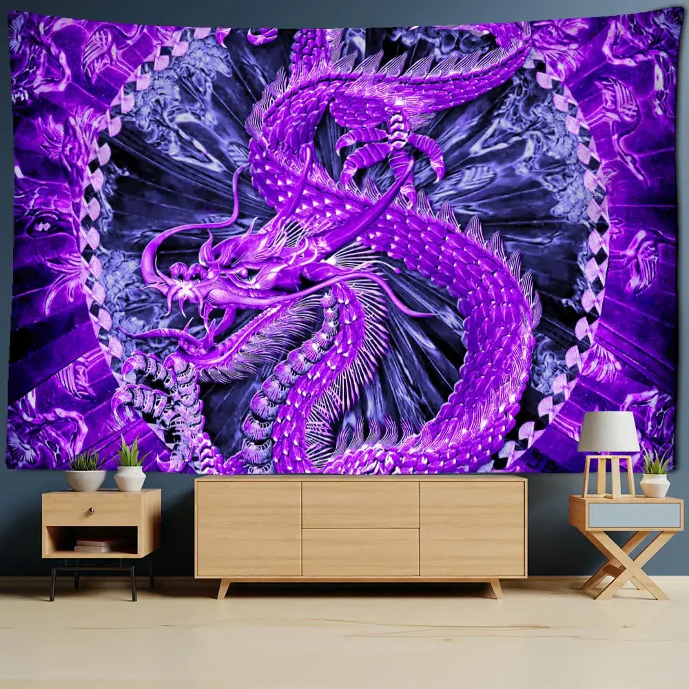 Golden loong dragon totem tapestry bedroom wall art