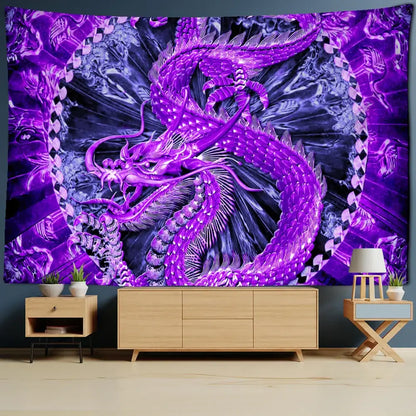 Golden loong dragon totem tapestry bedroom wall art