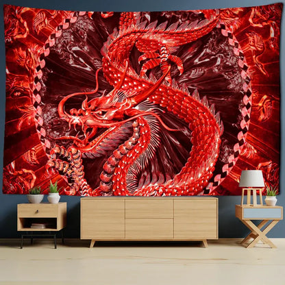 Golden loong dragon totem tapestry bedroom wall art