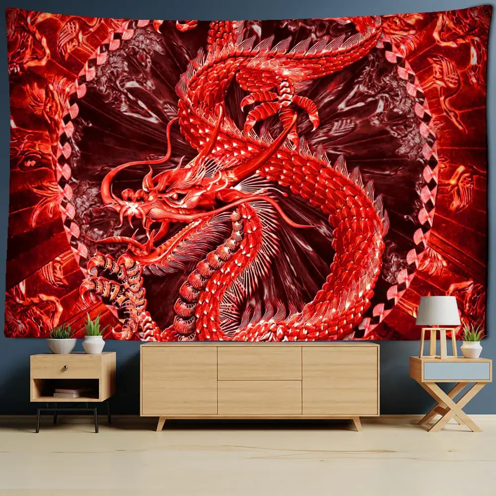 Golden loong dragon totem tapestry bedroom wall art