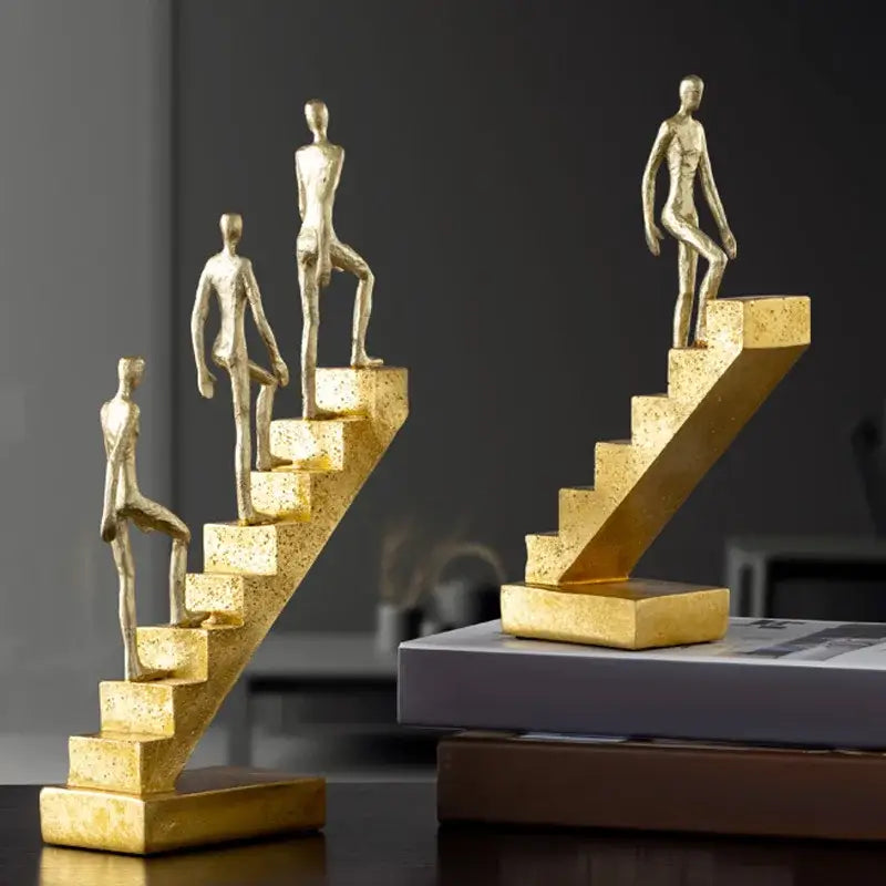 Golden man abstract resin staircase sculpture living room decor