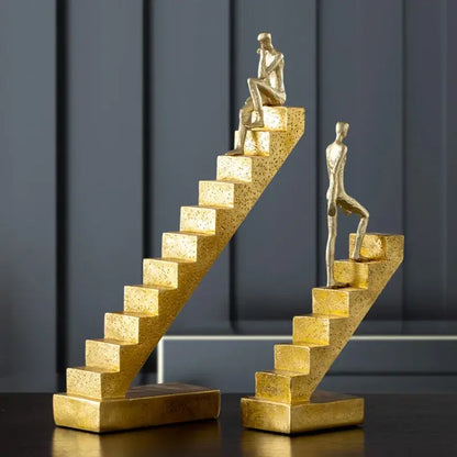 Golden man abstract resin staircase sculpture living room decor