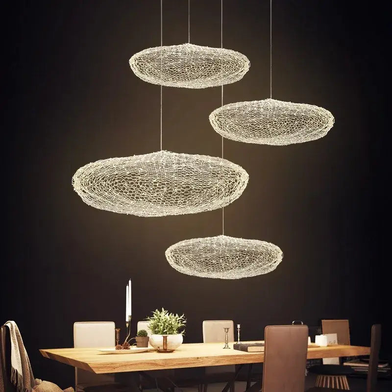 Golden mesh cloud pendant light bedroom warm led cloud light
