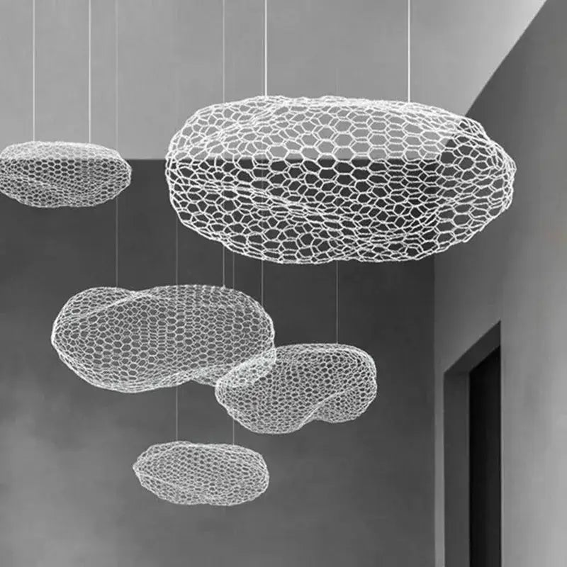 Golden mesh cloud pendant light bedroom warm led cloud light