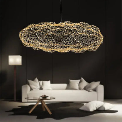 Golden mesh cloud pendant light bedroom warm led cloud light