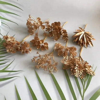 Golden metallic berry stamen green plant foliage for living room decor
