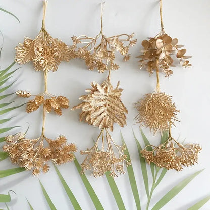 Golden metallic berry stamen green plant foliage for living room decor