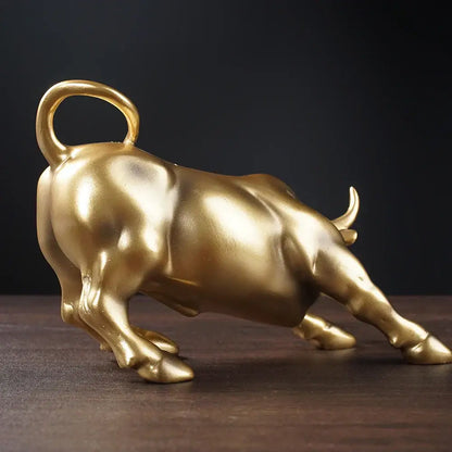 Golden metallic bull figurine living room feng shui decor