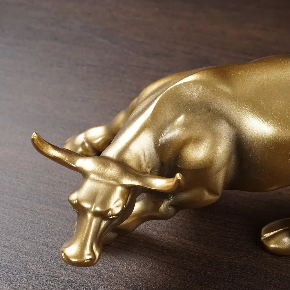 Golden metallic bull figurine living room feng shui decor