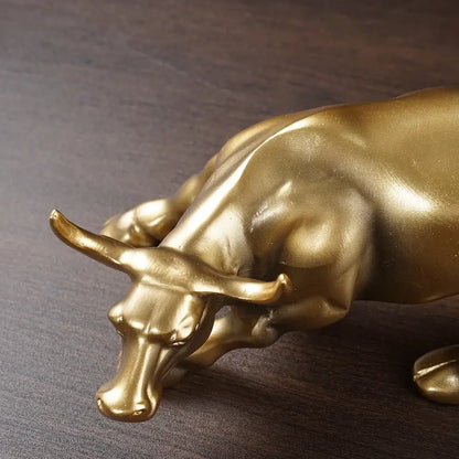 Golden metallic bull figurine living room feng shui decor