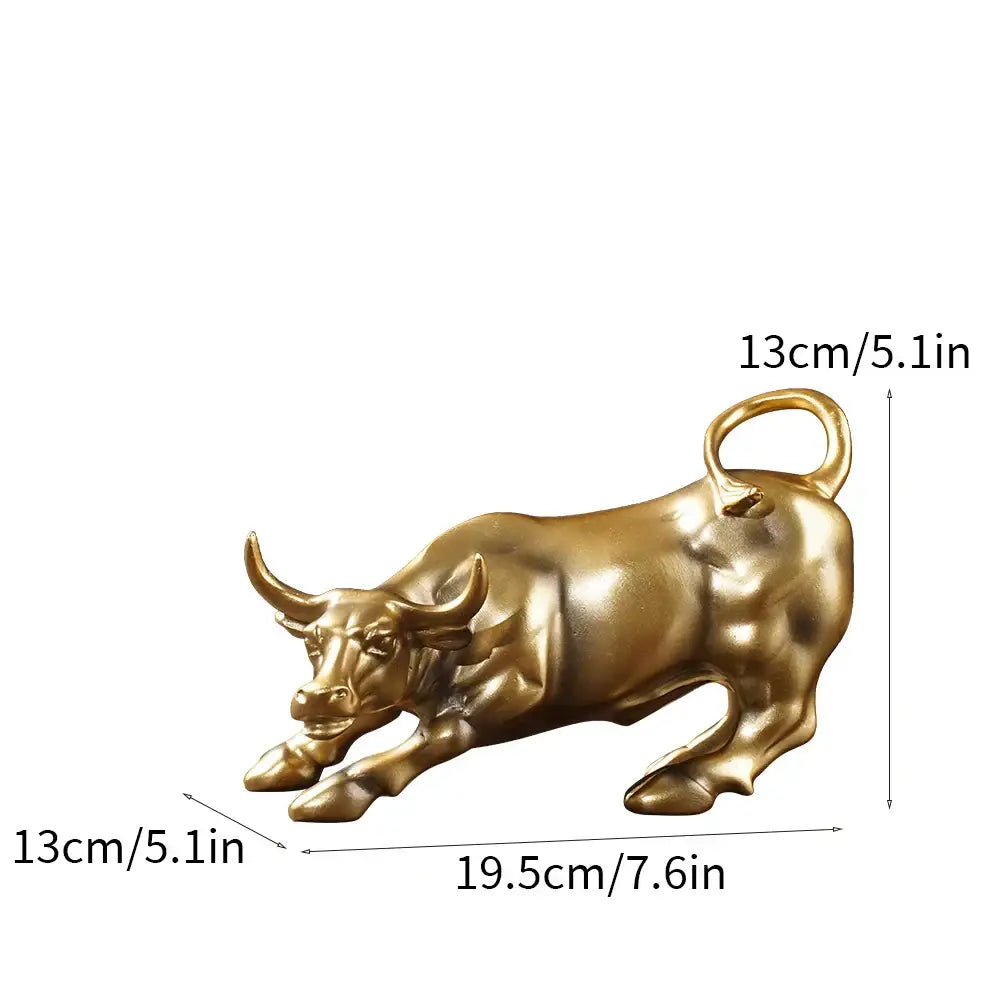 Golden metallic bull figurine living room feng shui decor