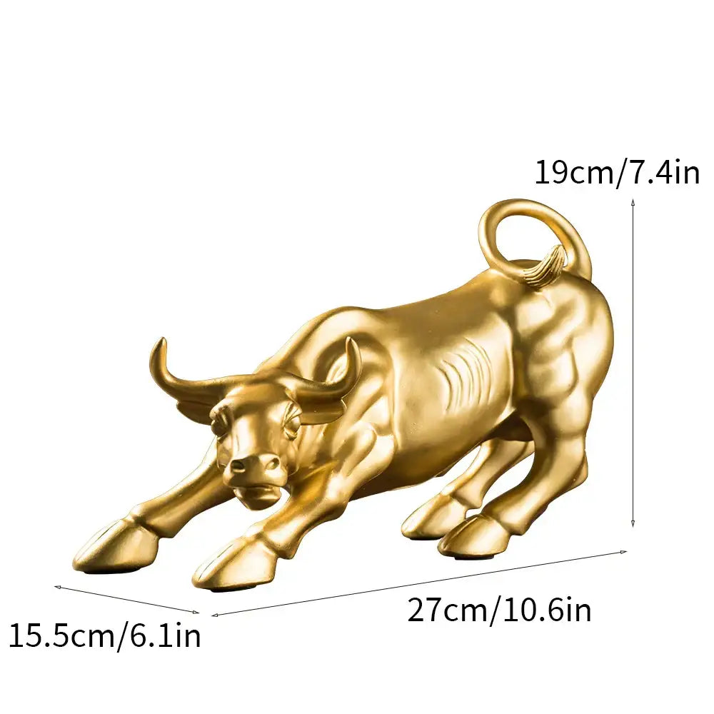 Golden metallic bull figurine living room feng shui decor