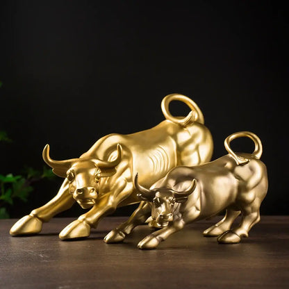 Golden metallic bull figurine living room feng shui decor