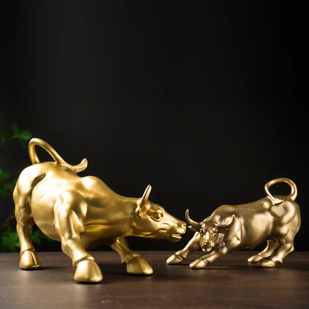 Golden metallic bull figurine living room feng shui decor
