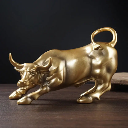 Golden metallic bull figurine living room feng shui decor