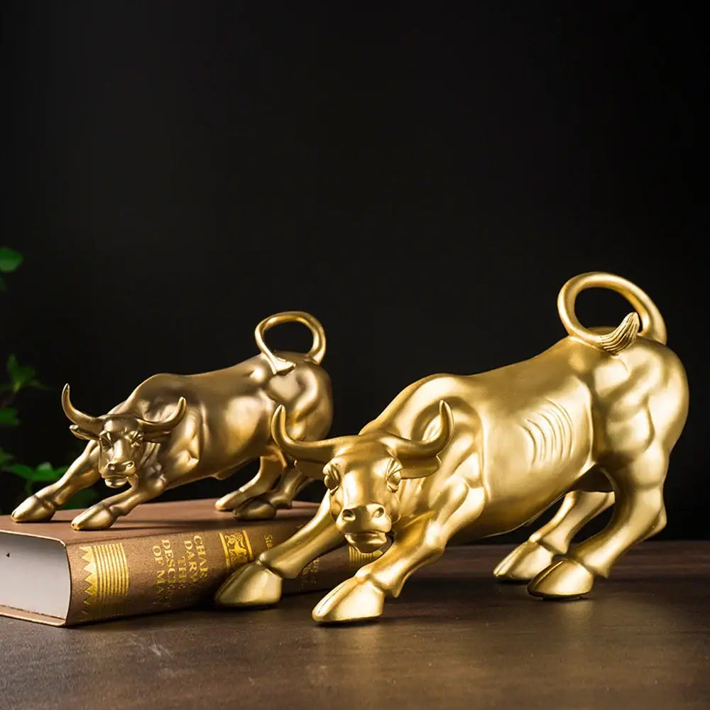 Golden metallic bull figurine living room feng shui decor
