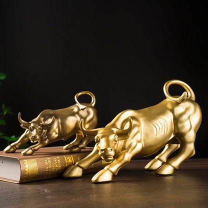 Golden metallic bull figurine living room feng shui decor