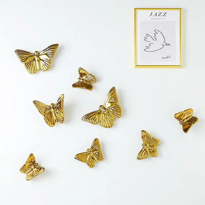 Golden metallic butterfly wall decoration set for living room