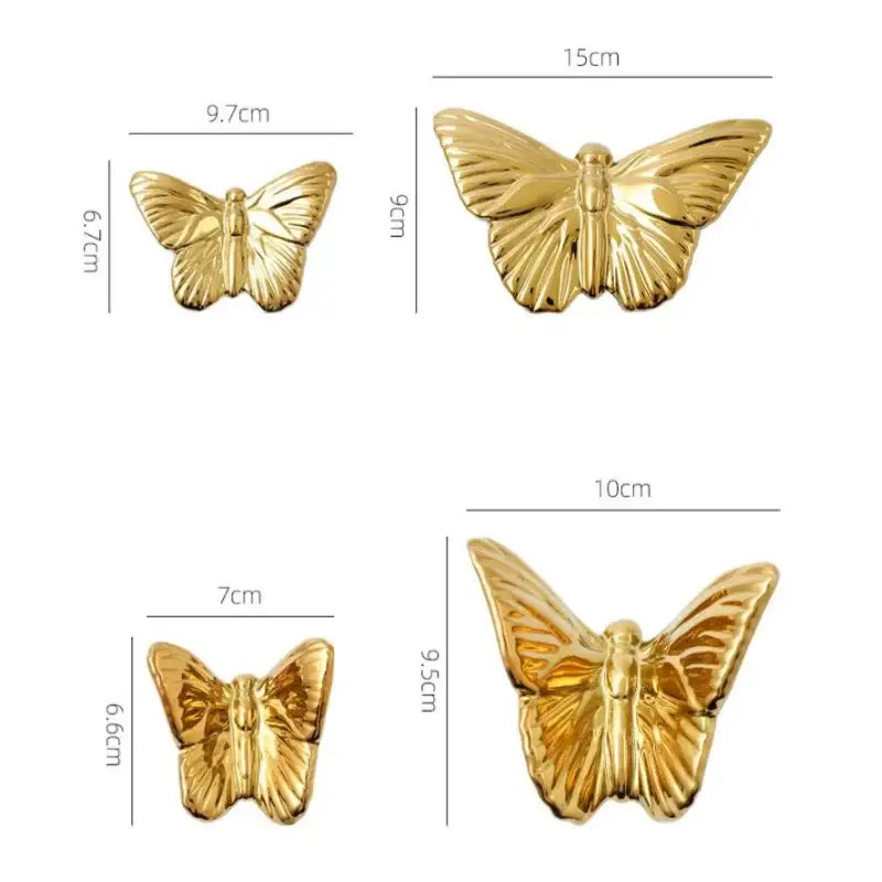 Golden metallic butterfly wall decoration set for living room
