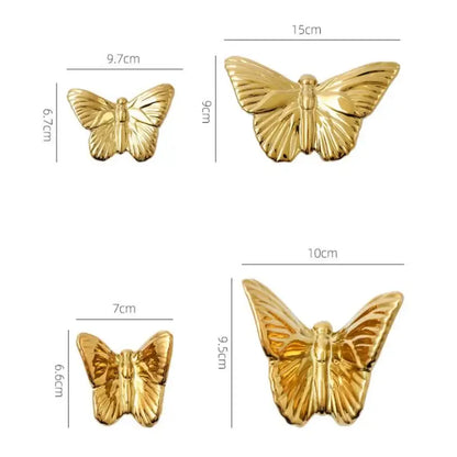 Golden metallic butterfly wall decoration set for living room