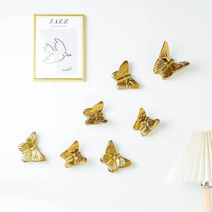 Golden metallic butterfly wall decoration set for living room