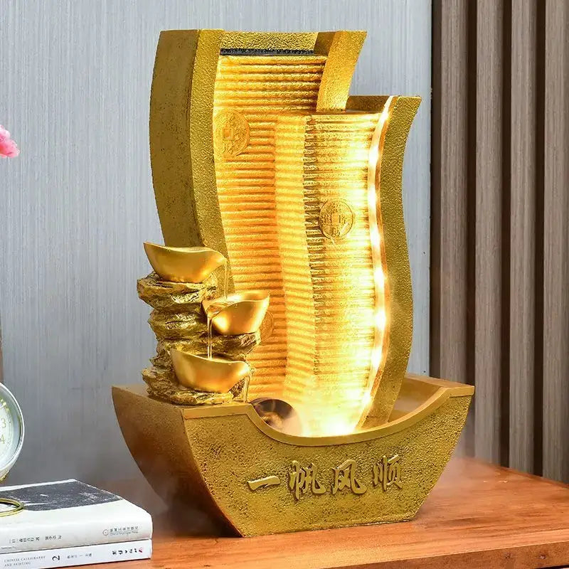 Golden metallic circulating water fountain living room wealth decor