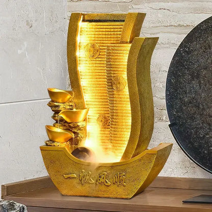 Golden metallic circulating water fountain living room wealth decor