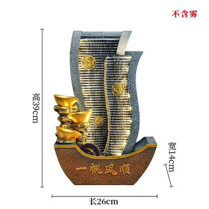 Golden metallic circulating water fountain living room wealth decor