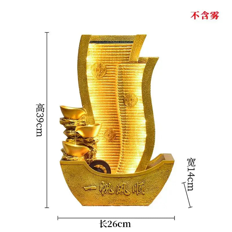 Golden metallic circulating water fountain living room wealth decor