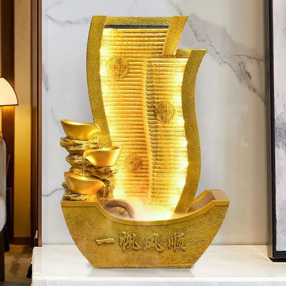 Golden metallic circulating water fountain living room wealth decor