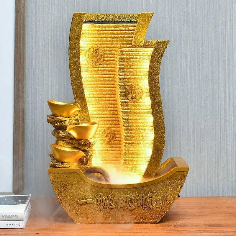 Golden metallic circulating water fountain living room wealth decor