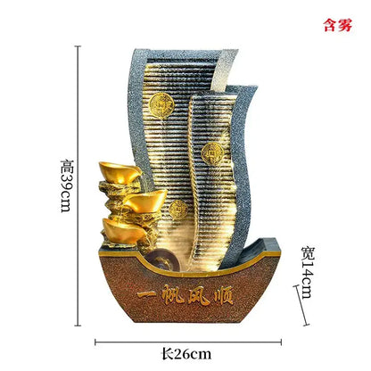 Golden metallic circulating water fountain living room wealth decor