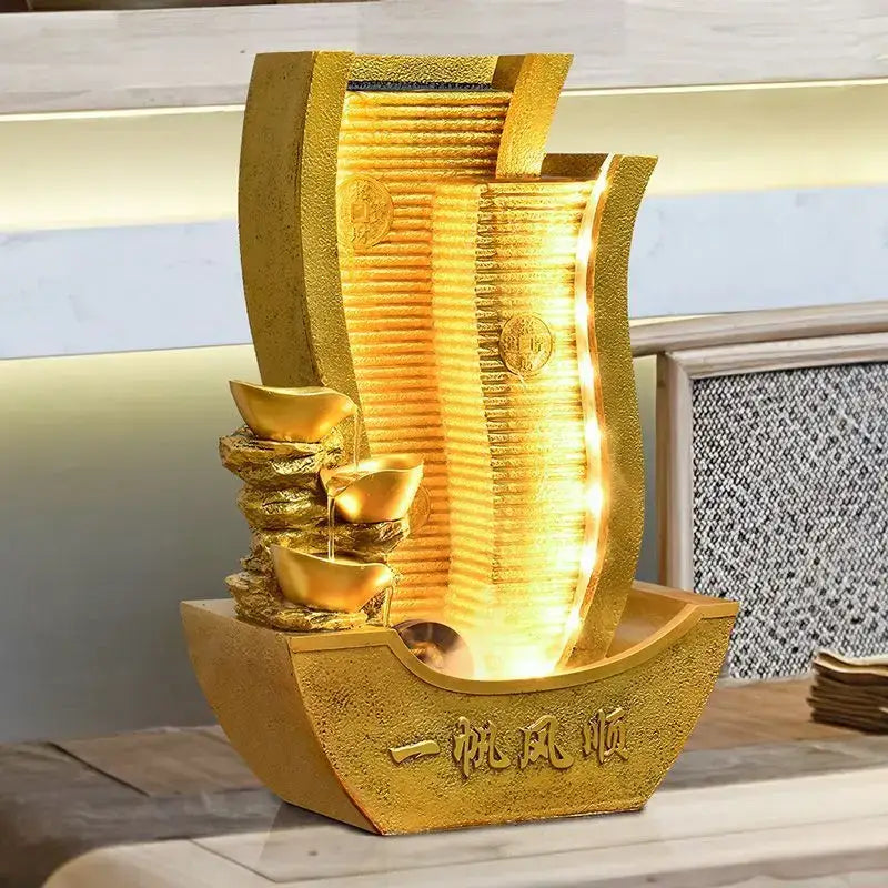 Golden metallic circulating water fountain living room wealth decor