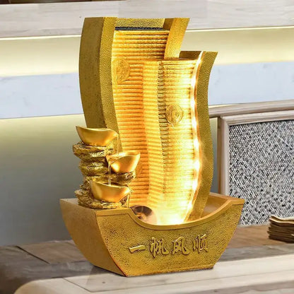 Golden metallic circulating water fountain living room wealth decor