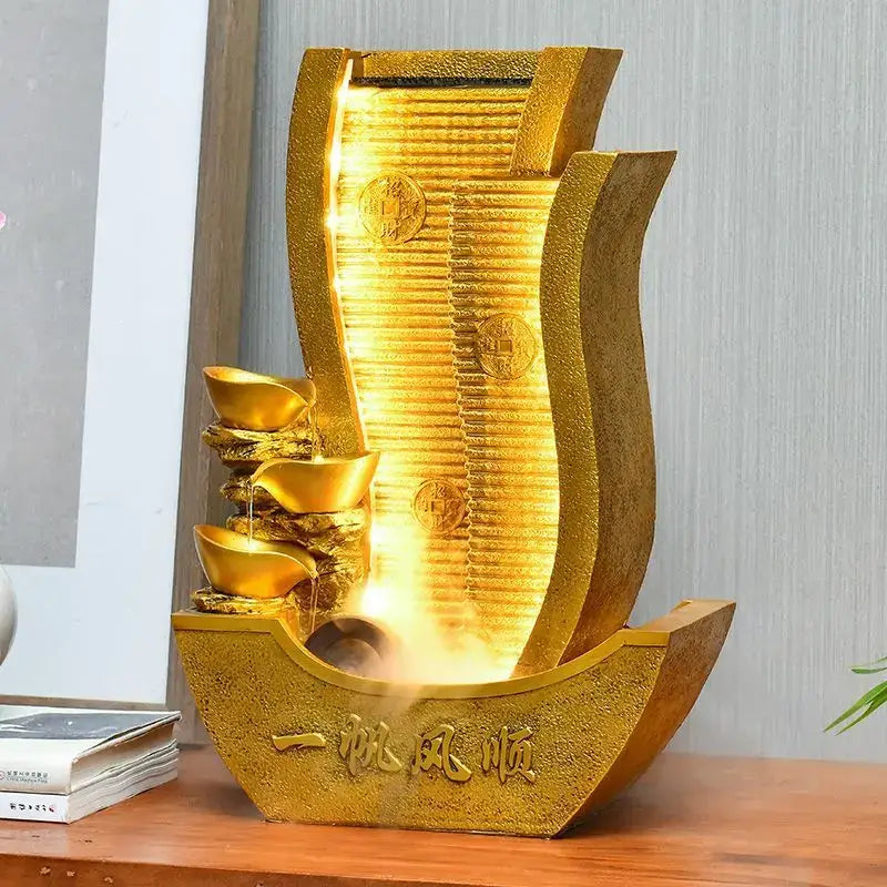 Golden metallic circulating water fountain living room wealth decor