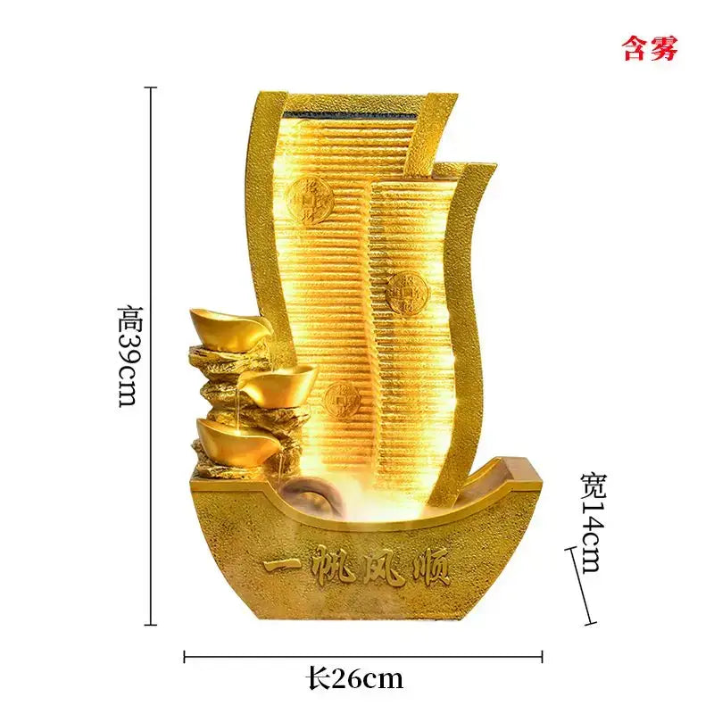 Golden metallic circulating water fountain living room wealth decor