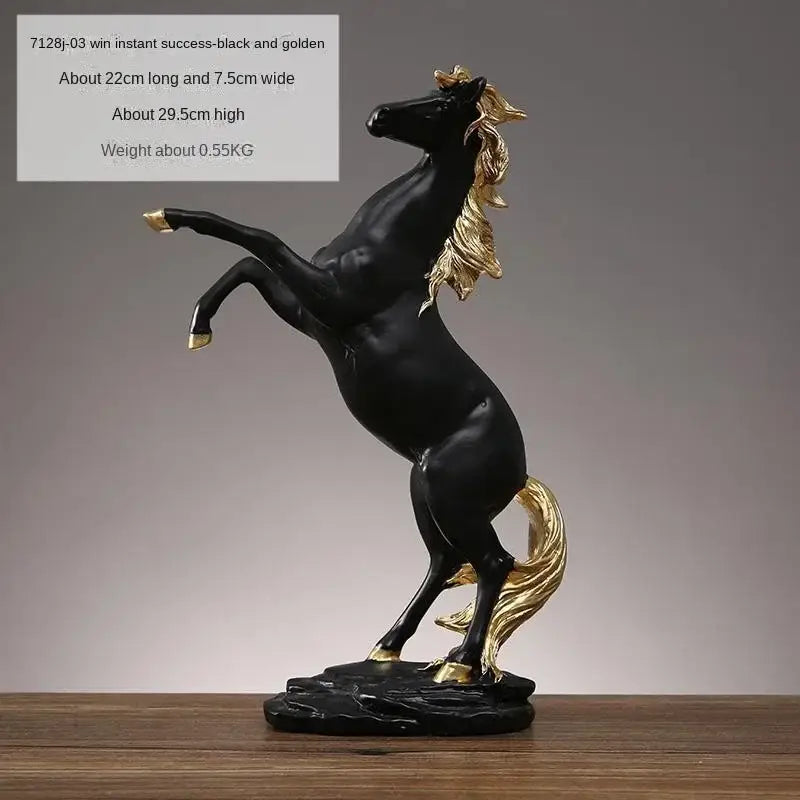 Golden metallic horse resin sculpture living room animal decor