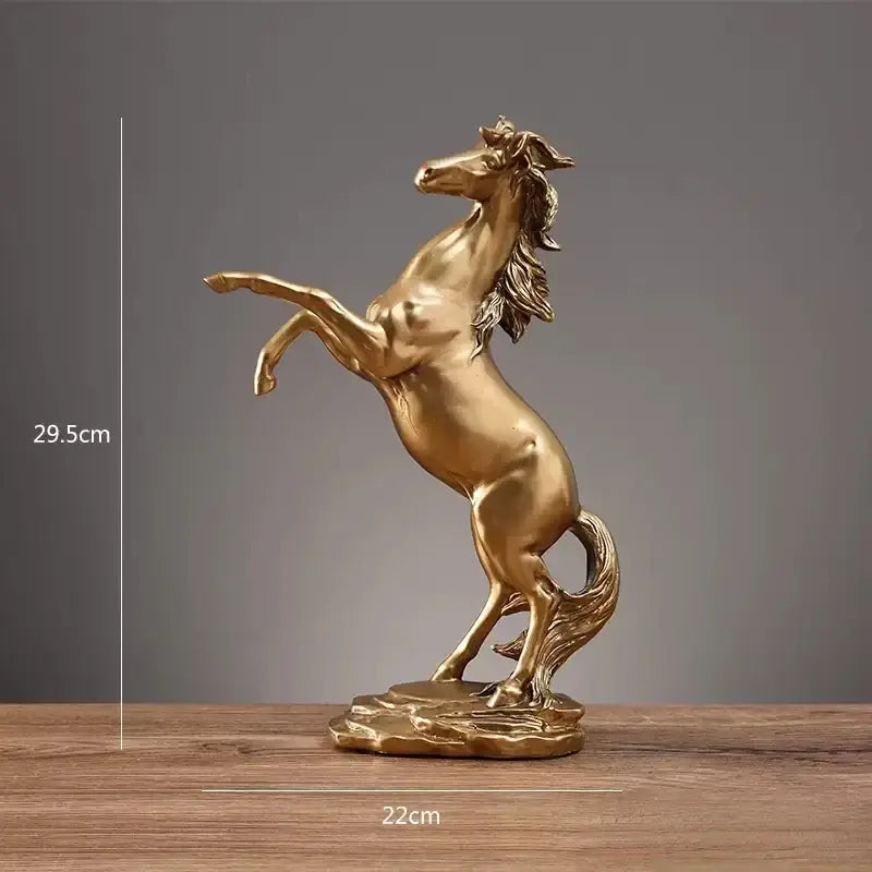 Golden metallic horse resin sculpture living room animal decor