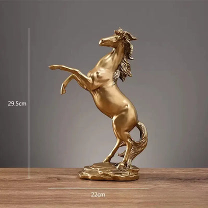 Golden metallic horse resin sculpture living room animal decor