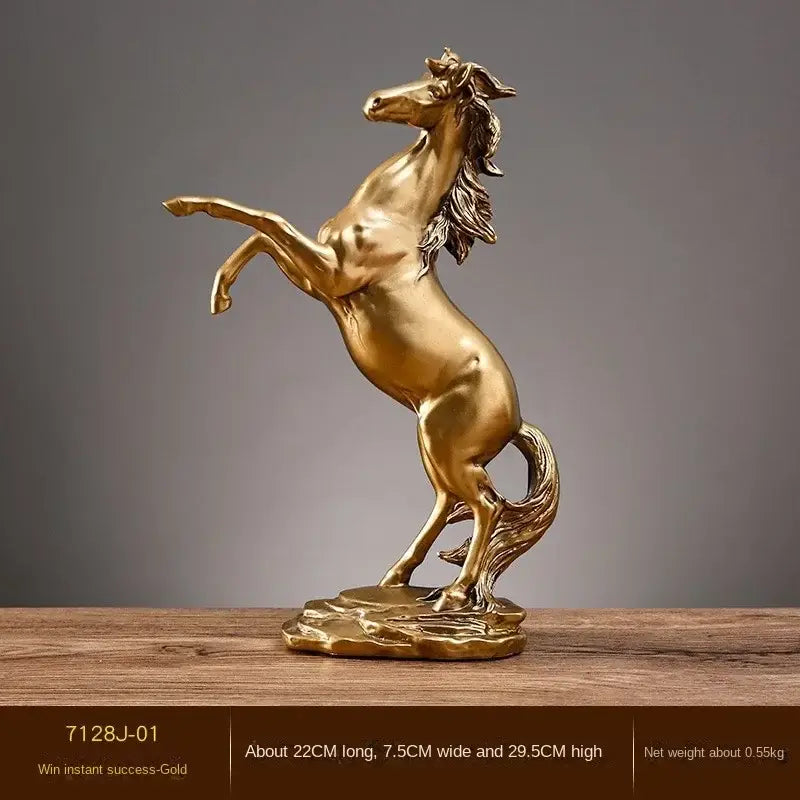 Golden metallic horse resin sculpture living room animal decor