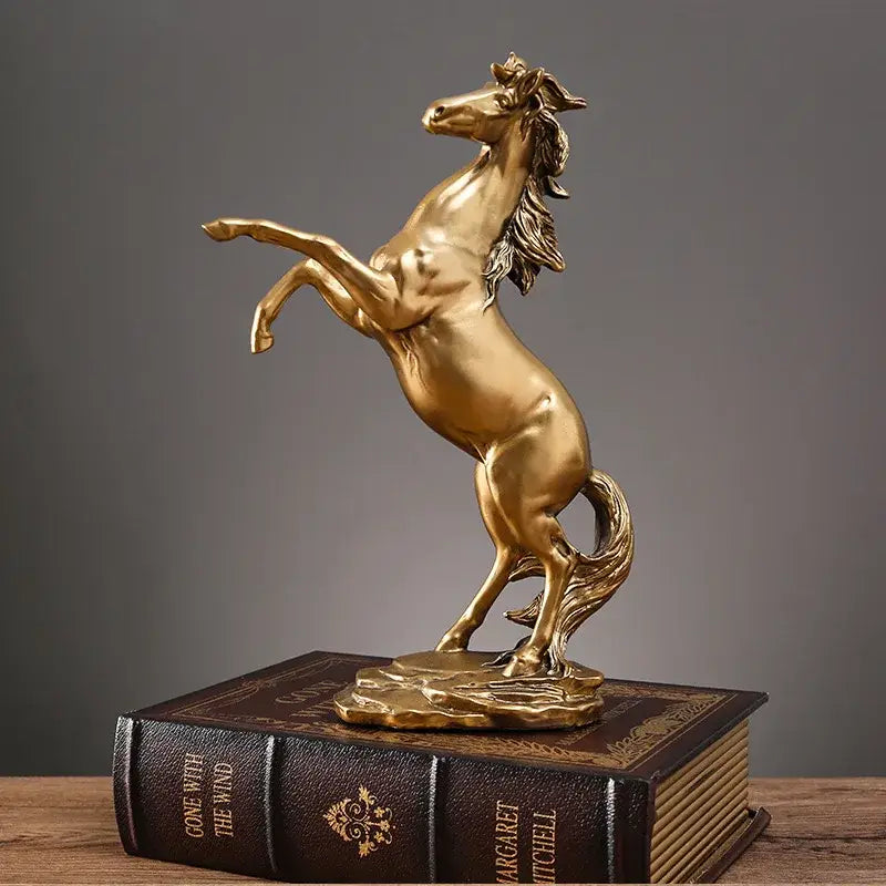 Golden metallic horse resin sculpture living room animal decor