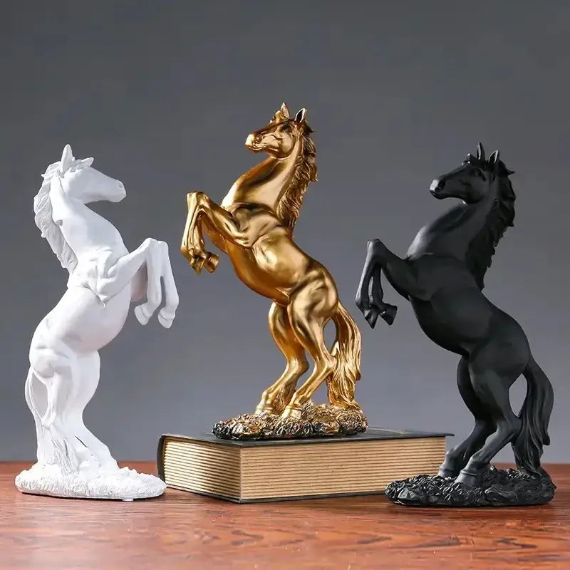 Golden metallic horse resin sculpture living room animal decor